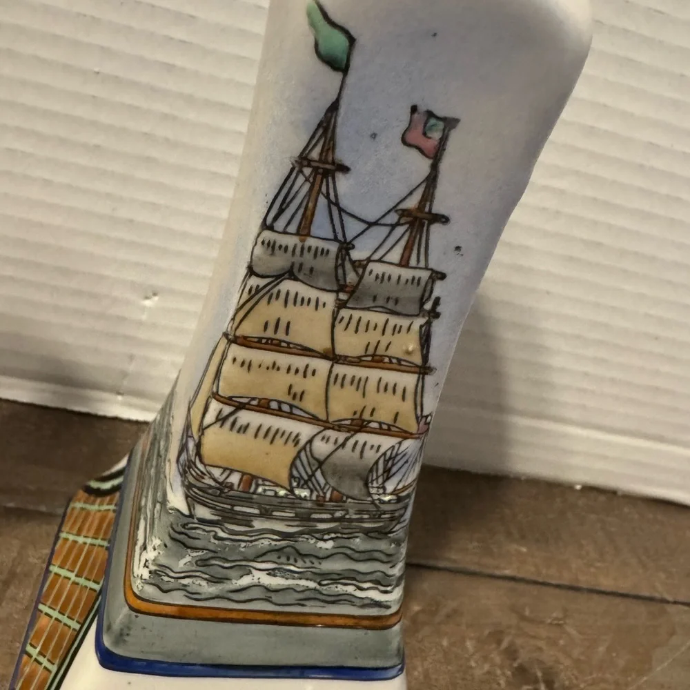 Vintage Nautical Themed Ceramic Candle Holders - White and Gold